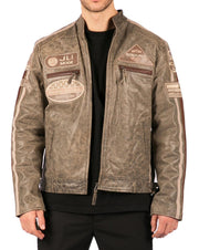 Men's Zipped Biker Leather Jacket | Infinity - Knighthood Store