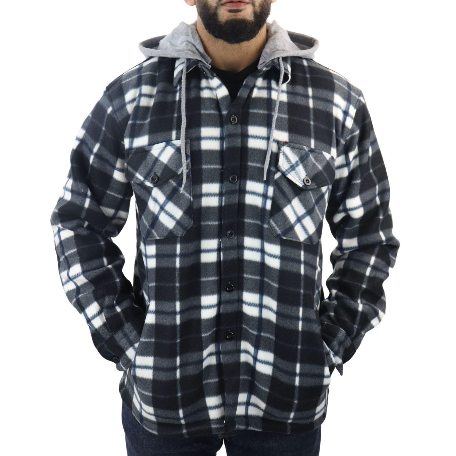 Men's Jumper Thermal Fleece Fur Lined Lumberjack Removable Hooded Buttoned Check Winter Shirt - Knighthood Store