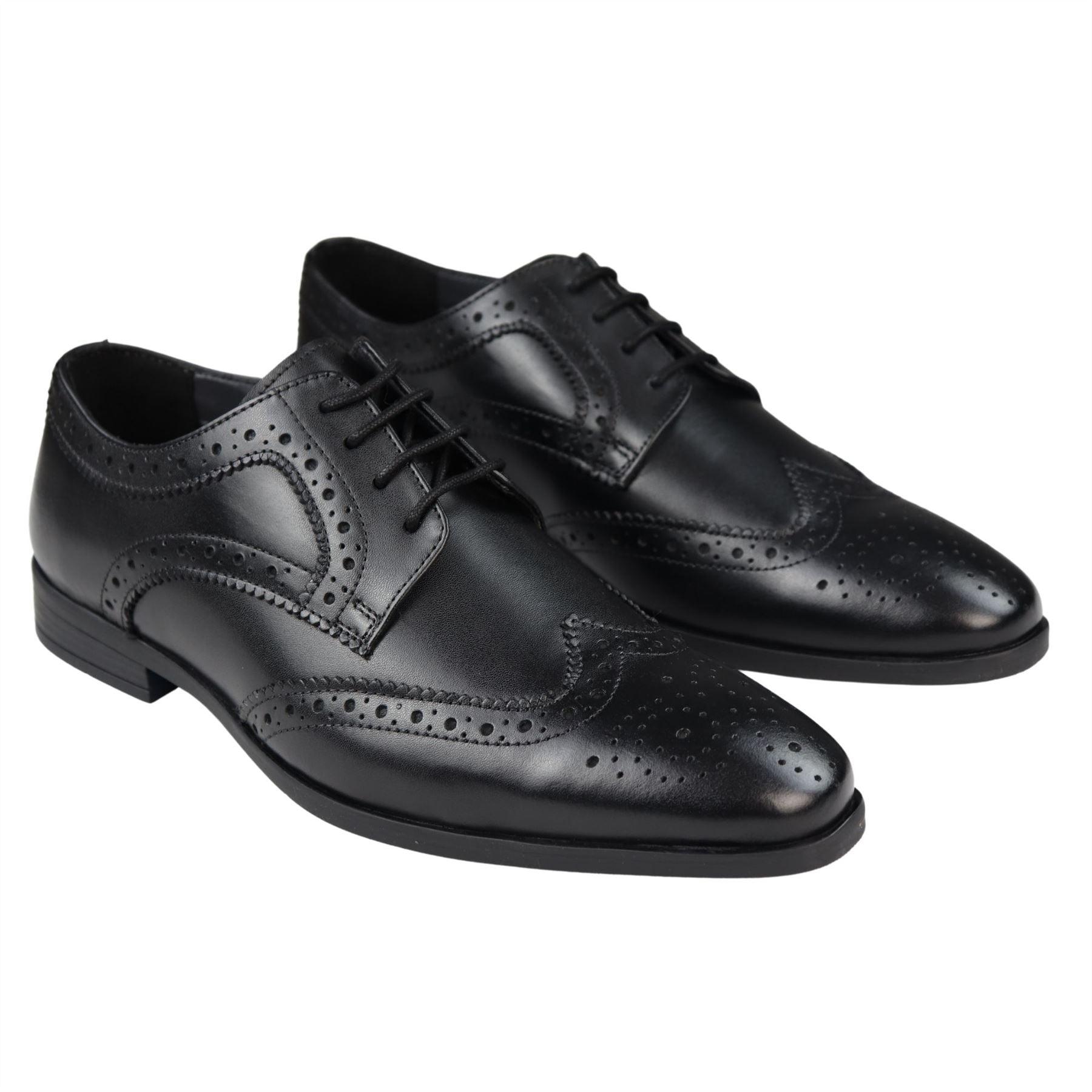 Mens Real Leather Smart Shoes Laced Brogue Shoes Black Brown Classic Gatsby Dress - Knighthood Store