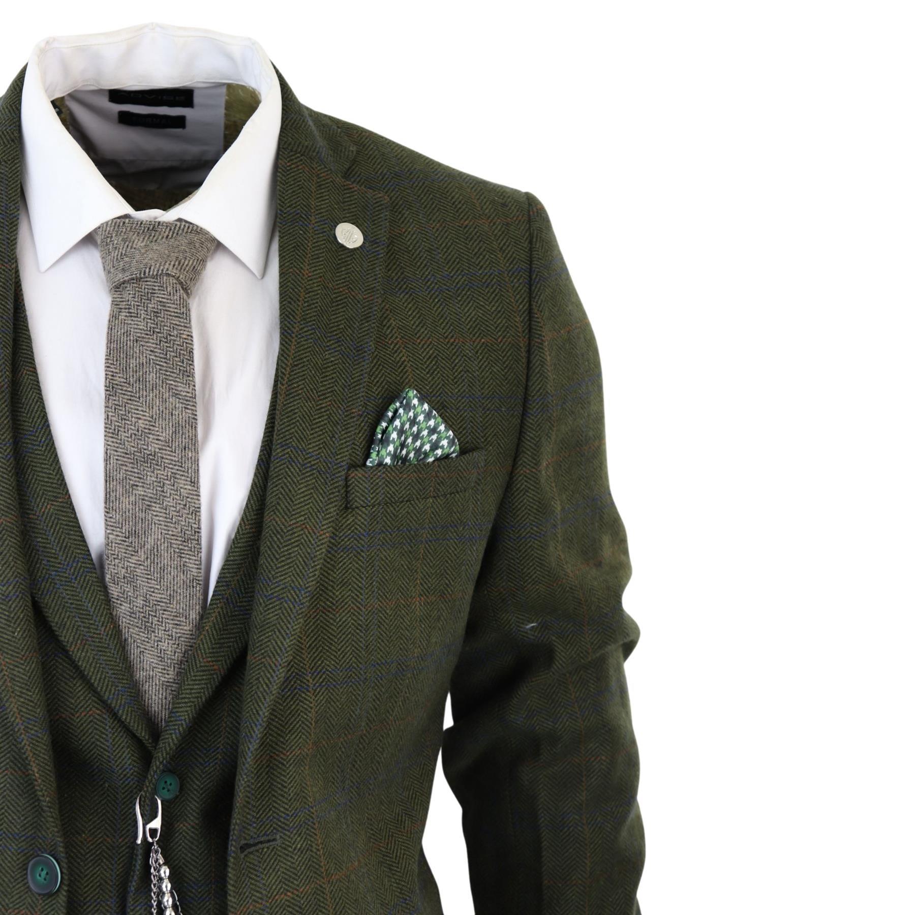 Men's 3 Piece Suit Wool Tweed Green Blue Brown Check 1920s Gatsby Formal Dress Suits - Knighthood Store