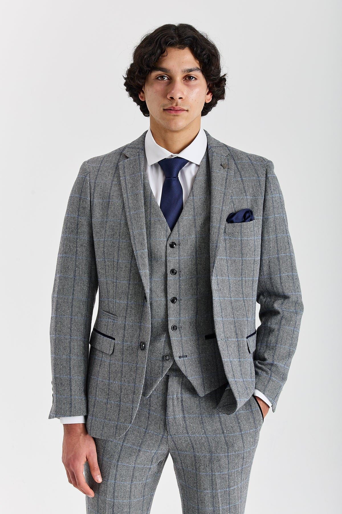 Harris - Men's Grey Tweed Herringbone Check Blazer