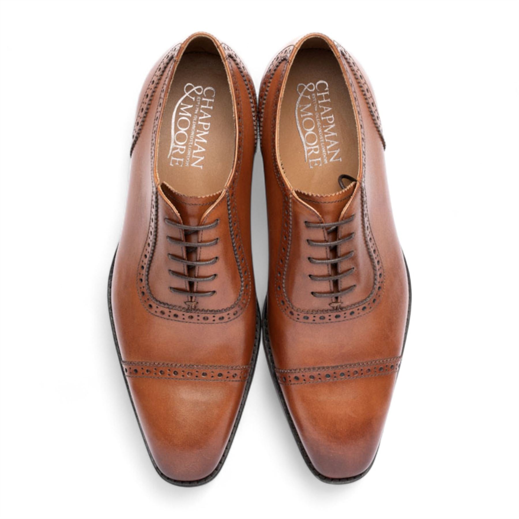 Men's Tan Brown Leather Cap-Toe Oxford Shoes