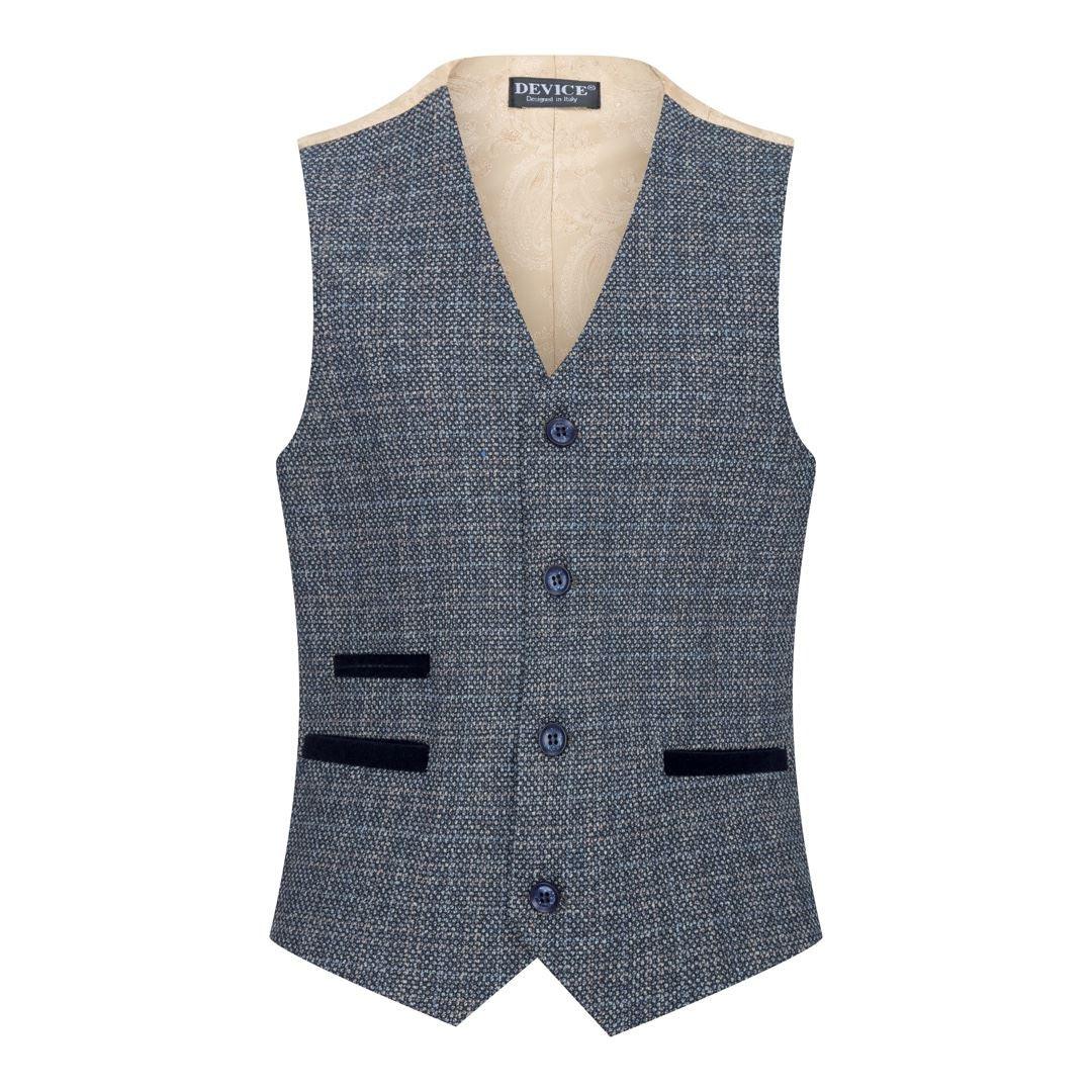 Boys 3 Piece Suit Navy Blue Tweed Check Vintage Retro Tailored Fit 1920s - Knighthood Store