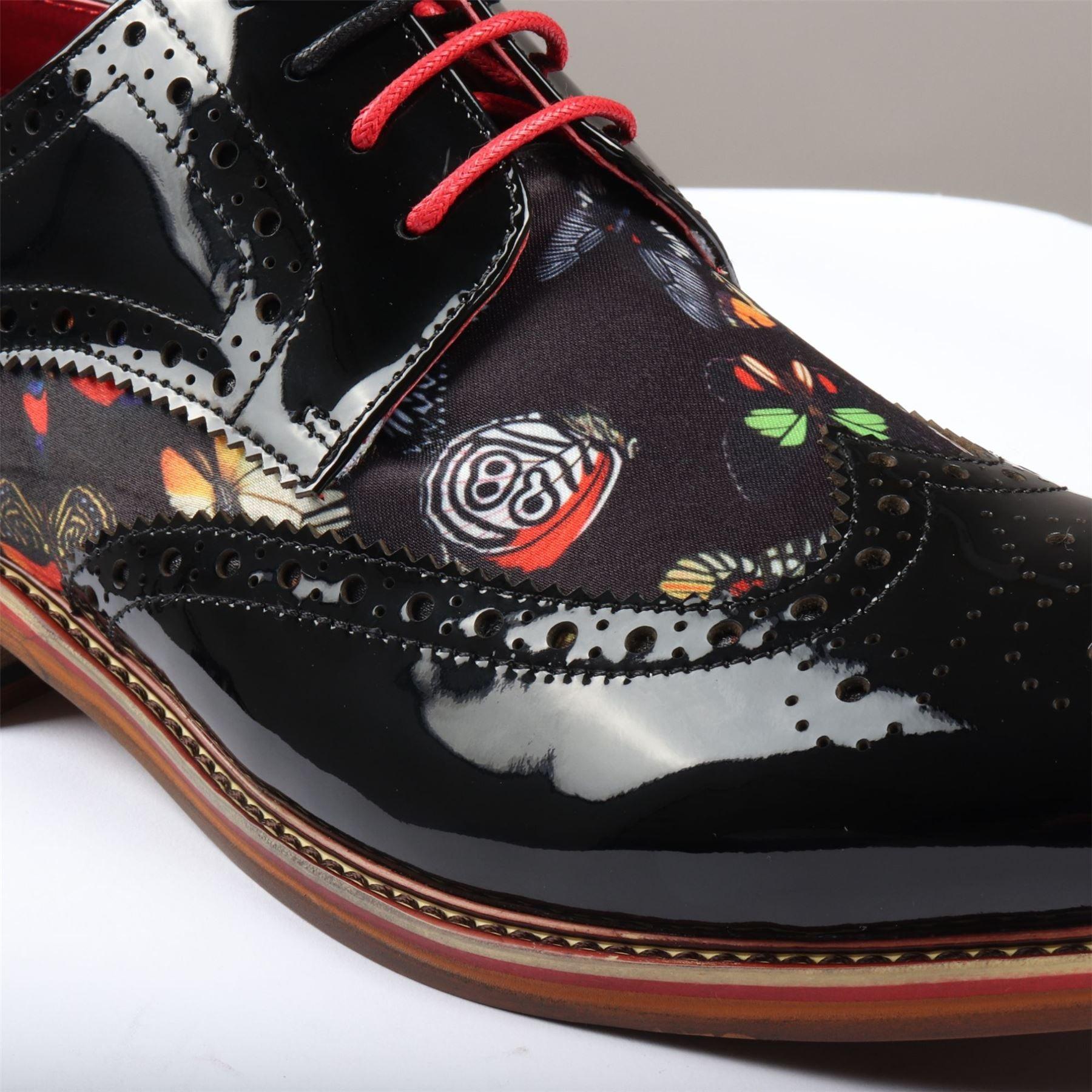 Men's Shoes Butterfly Print Patent Leather Lace Up Brogue Formal Dress Shoe - Knighthood Store