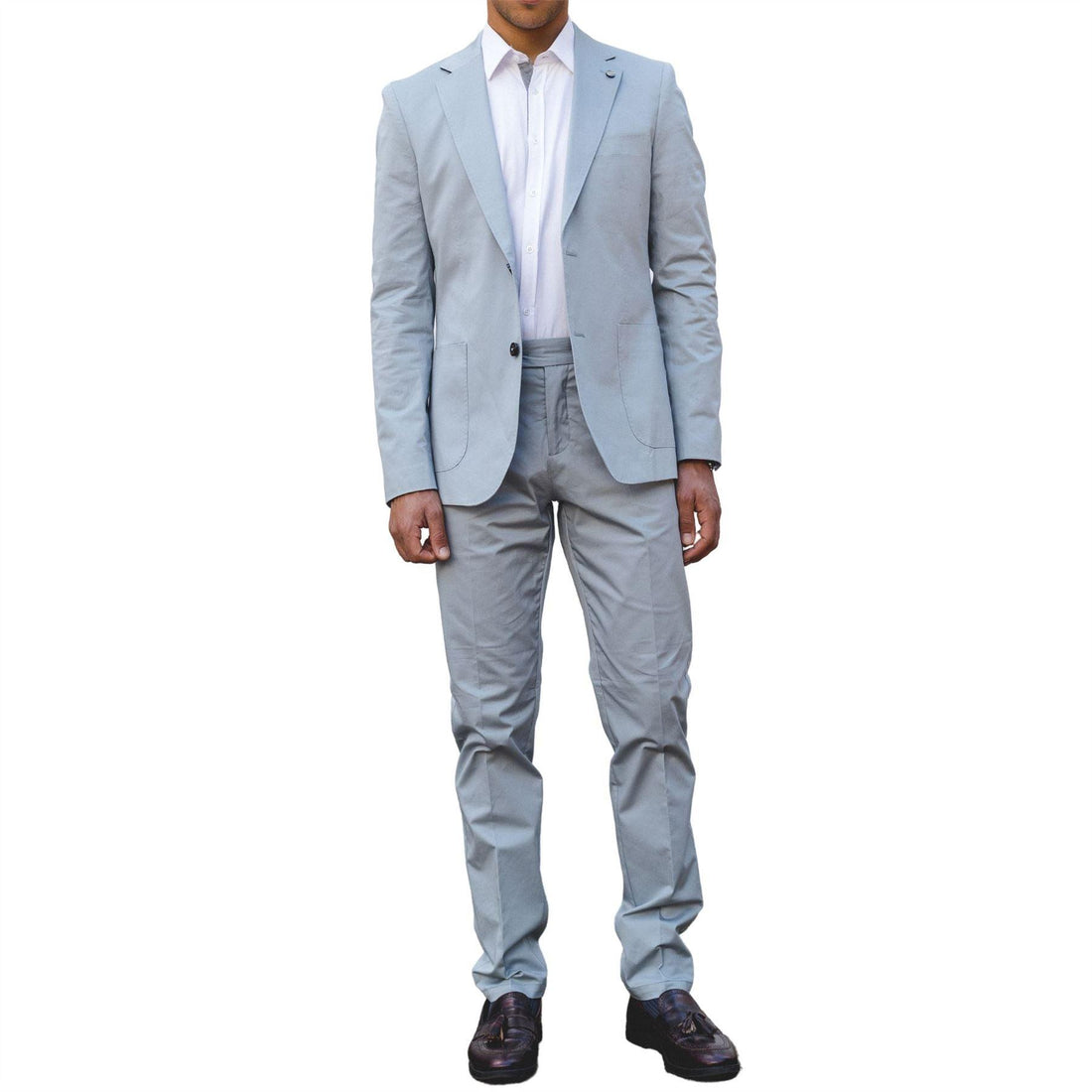 Mens 2 Piece Summer Suit Light Blue Office Wedding Smart Casual Classic Italian Tailored Fit - Knighthood Store