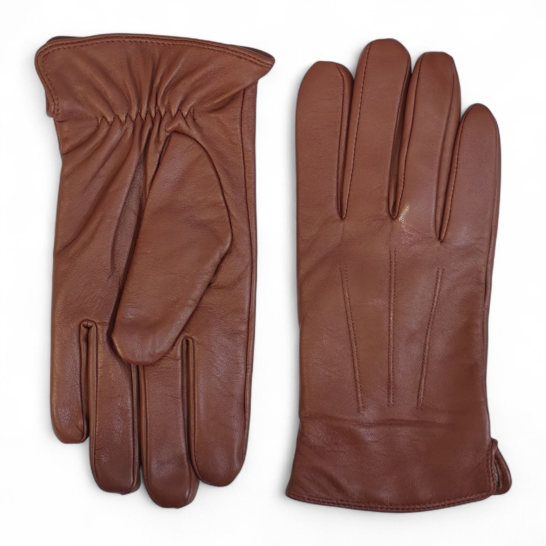Men's Leather Wool Lined Elastic Wrist Gloves
