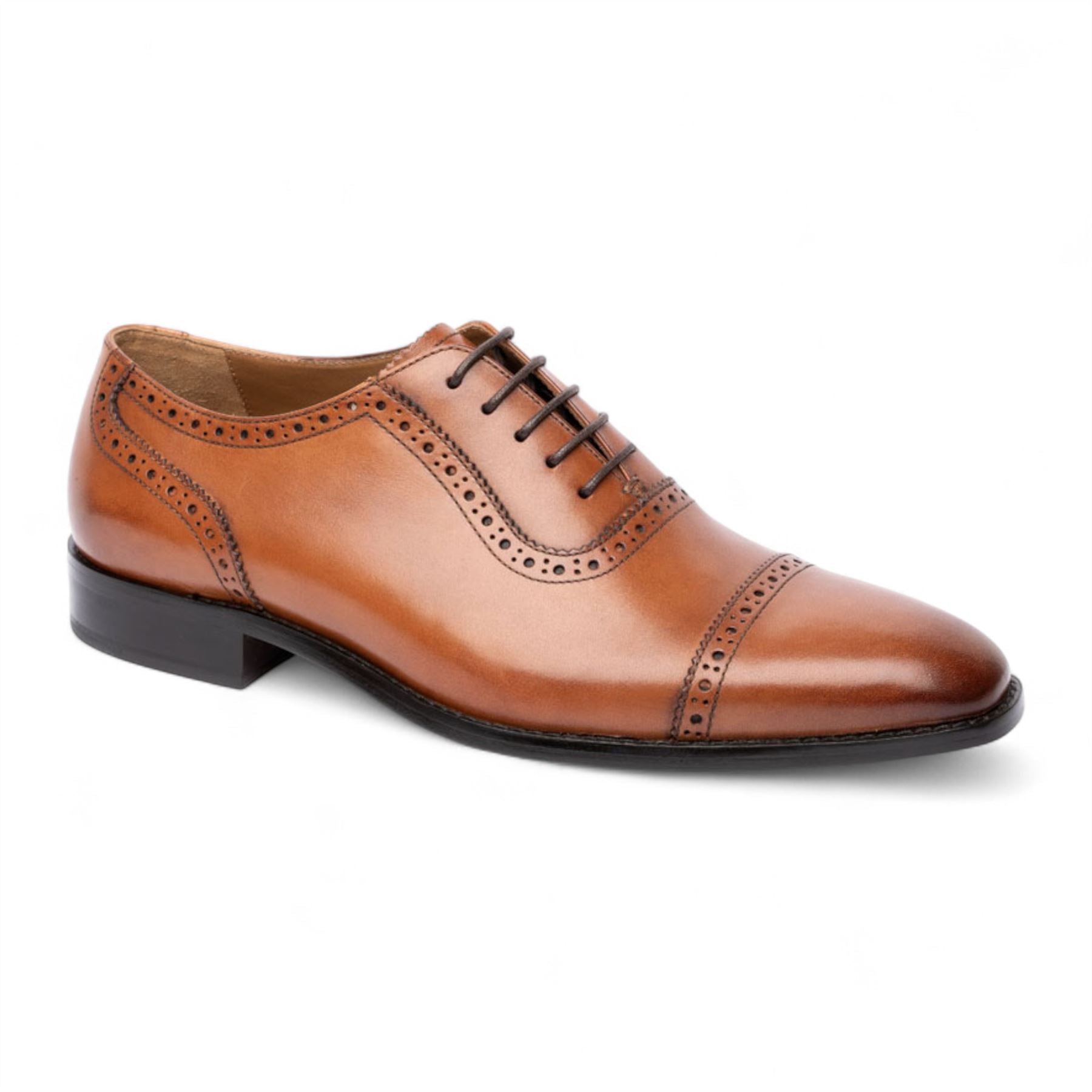 Men's Tan Brown Leather Cap-Toe Oxford Shoes