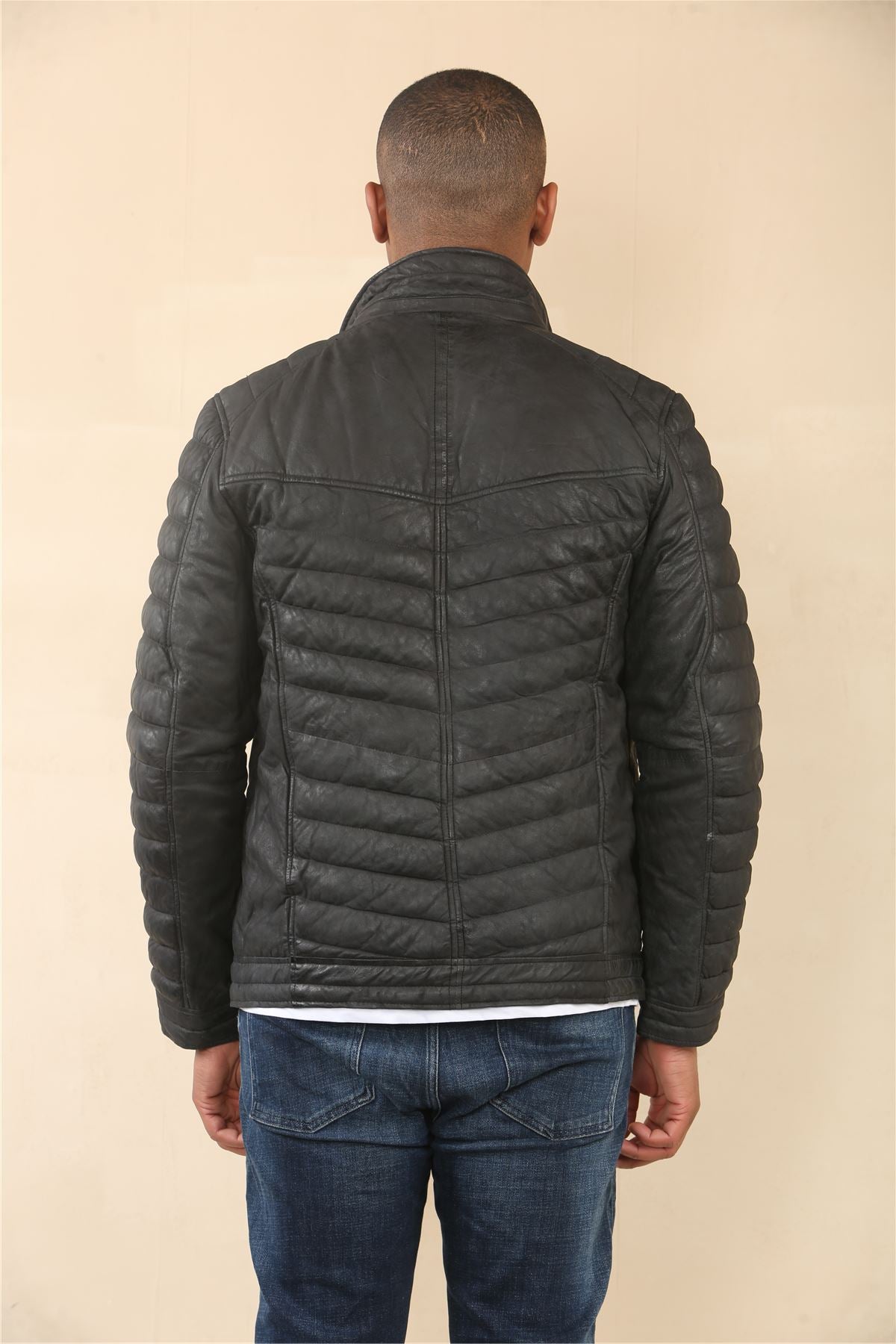 Men's Quilted Puffer Soft Napa Leather Jacket