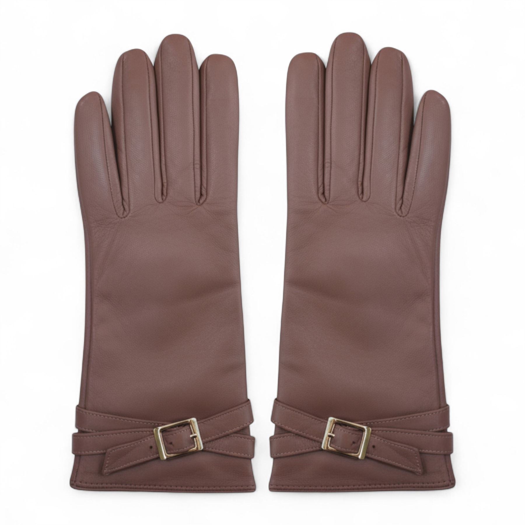 Women's Genuine Leather Adjustable Wrist Buckle Gloves
