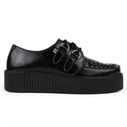 Viva High Creeper Black Leather Platform Lace-Up Goth Shoes