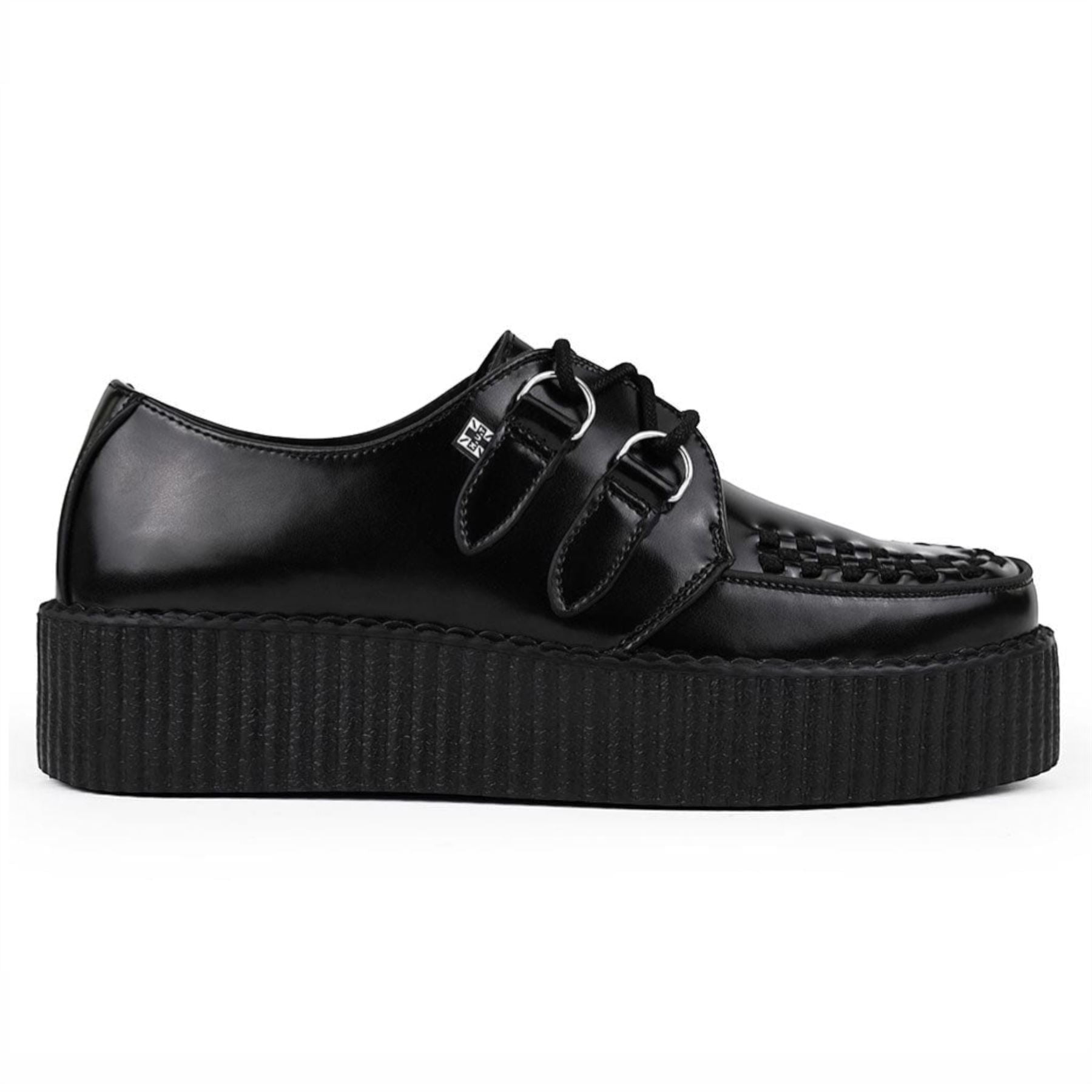 Viva High Creeper Black Leather Platform Lace-Up Goth Shoes