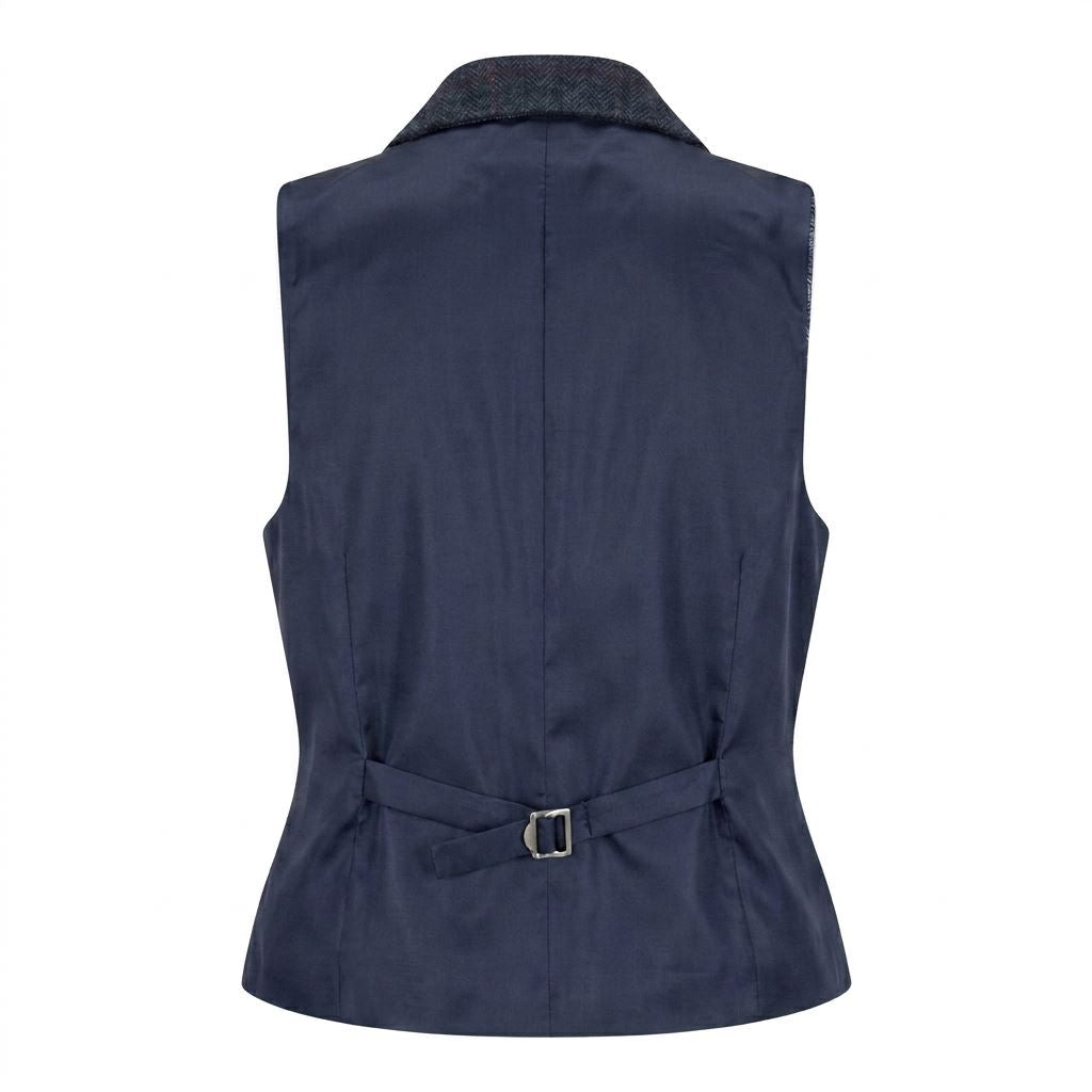 TPW-32 - Women's Navy Wool Blend Tweed Blazer Waistcoat
