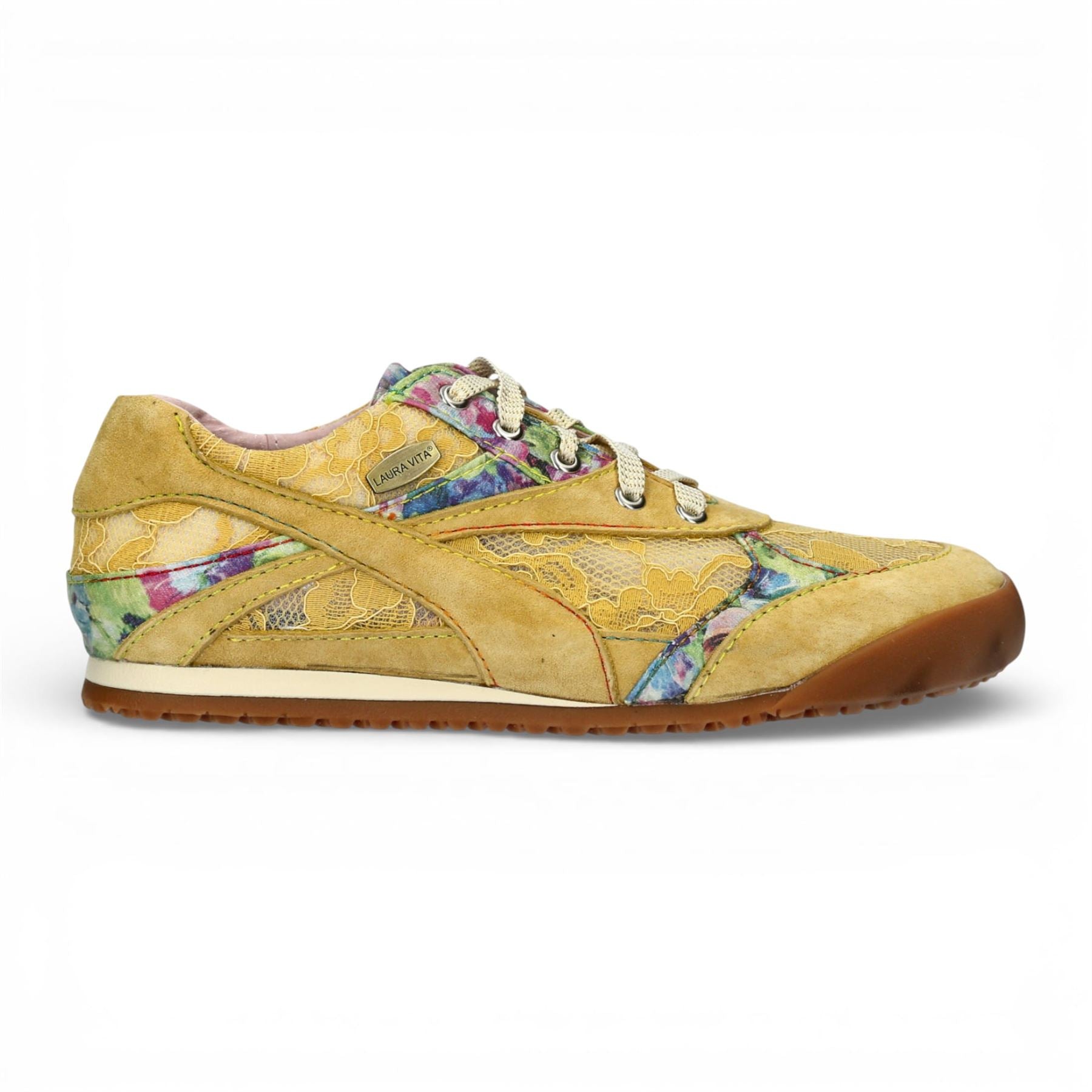 Tivanao 03 - Women's Yellow Floral Leather Sneakers
