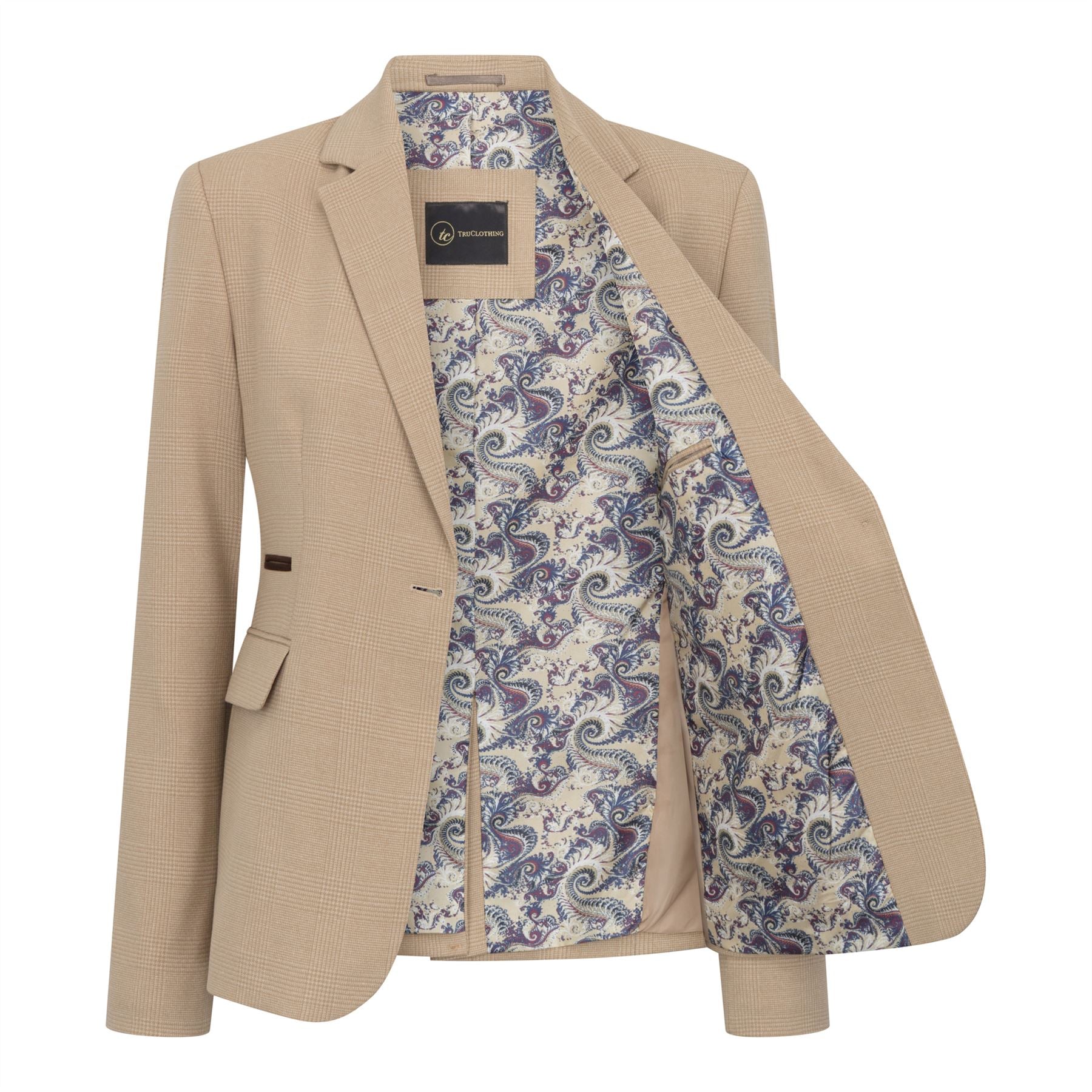 TPW-54 - Women's Cream 3 Piece Prince Of Wales Check Suit