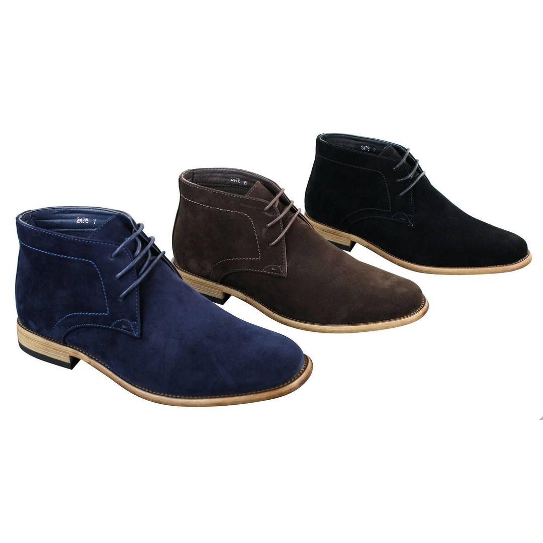 Mens Suede Lace Ankle Chukka Boots Chelsea Dealer Shoes Navy Blue Brown Black PU - Knighthood Store