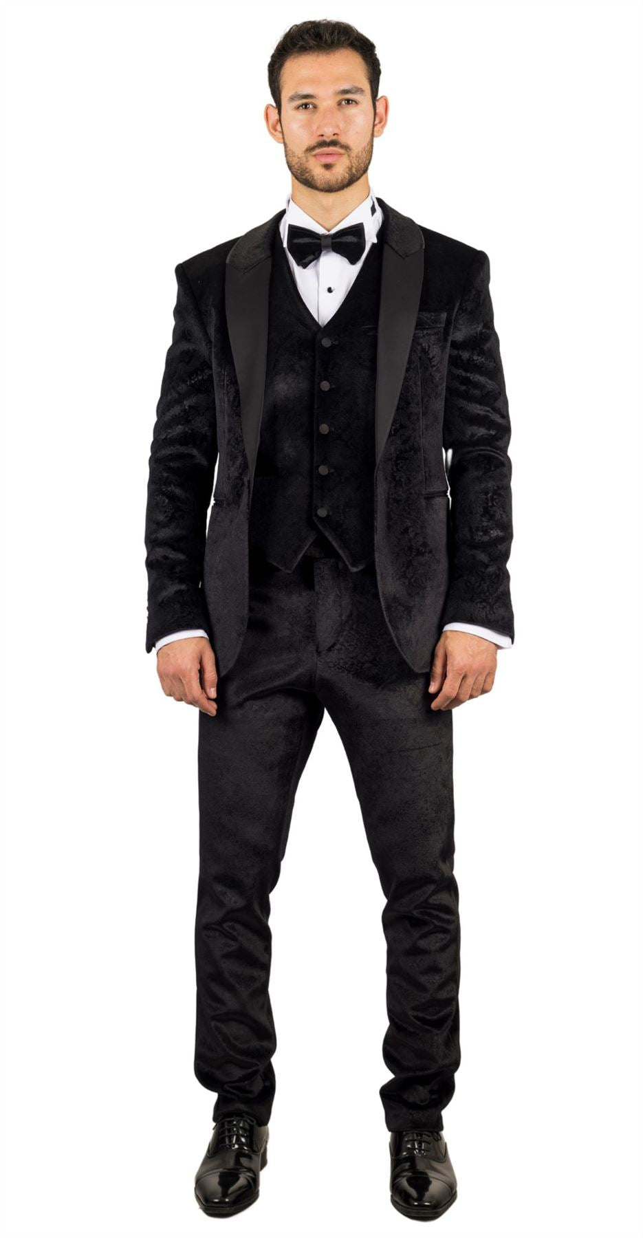 TruClothing AK-26 - Men's Black 3 Piece Wedding Tuxedo Suit - 36" Jacket 30" Trousers