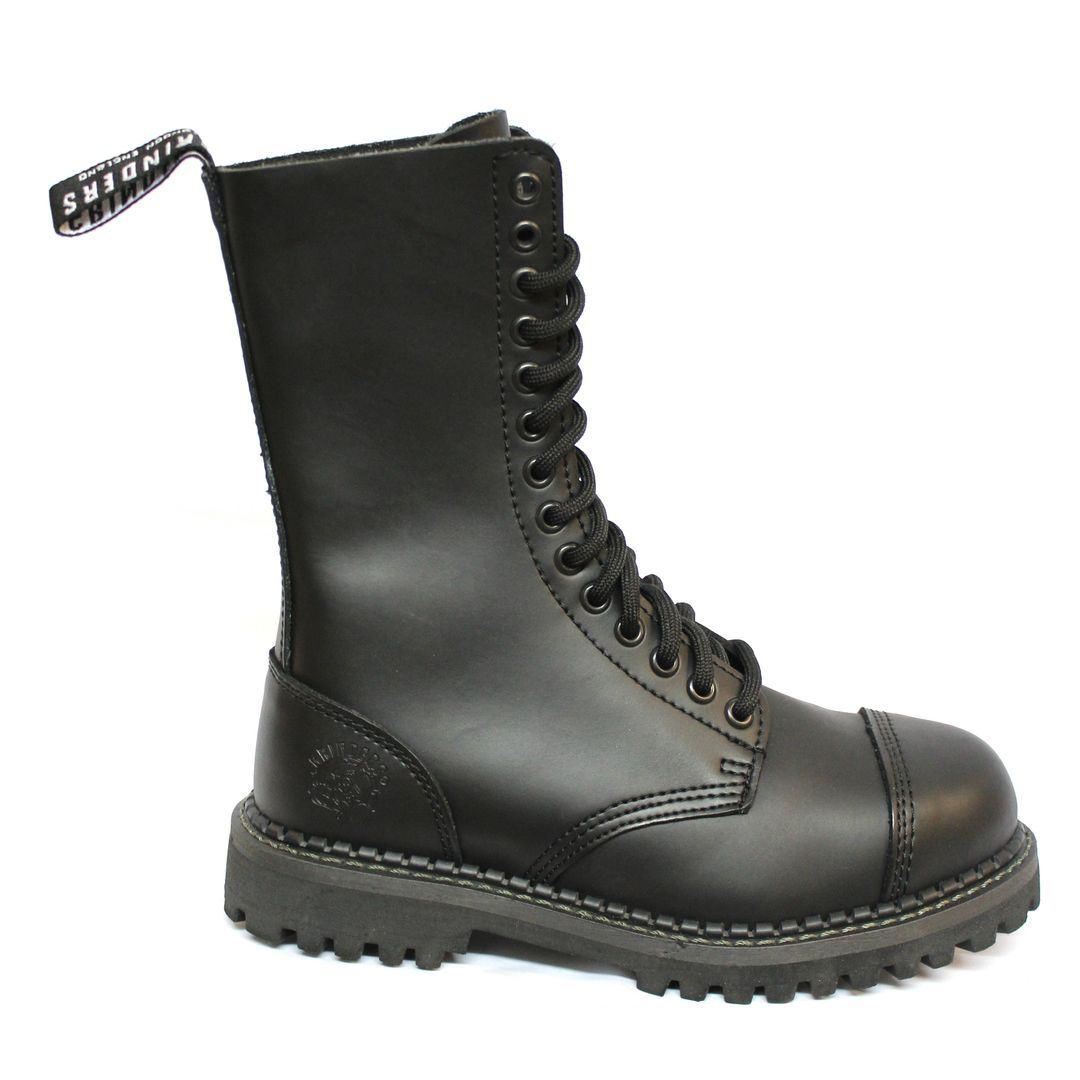 Unisex Real Leather Military Boots Black Ginders Herald Punk Rock Safety Steel Toe - UK 3