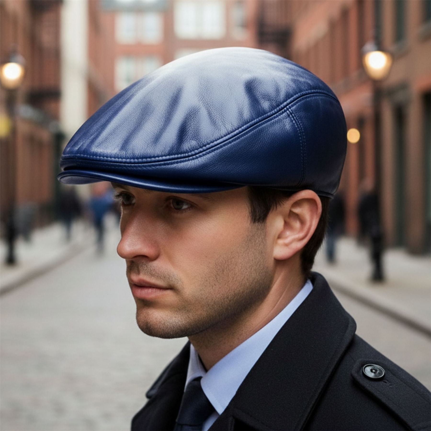 Men's Real Leather Ivy Newsboy Peaked Flat Cap