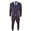 Mens 3 Piece Suit Purple Blue Check Check Contrasting Waistcoat Trouser Wedding - Knighthood Store