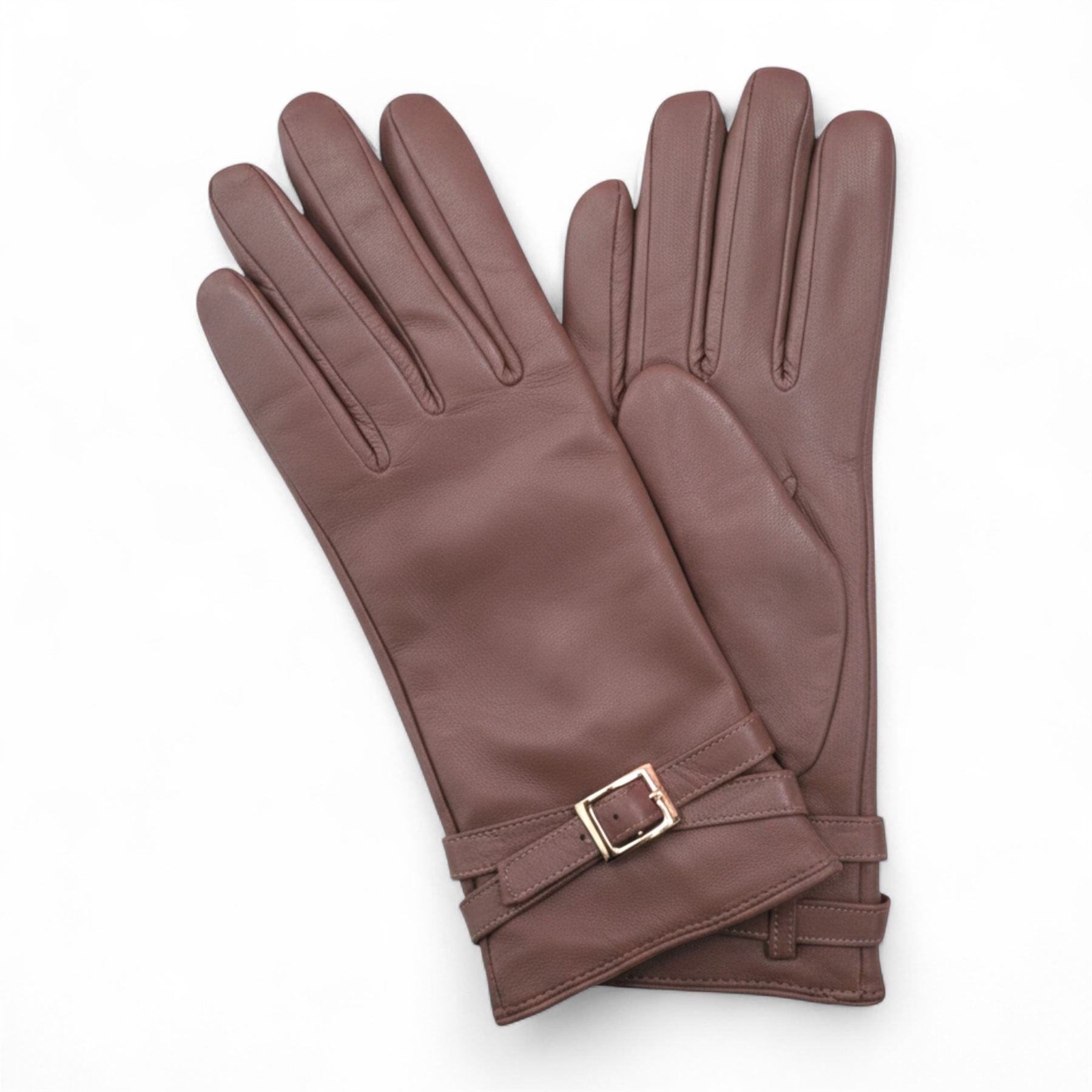 Women's Genuine Leather Adjustable Wrist Buckle Gloves