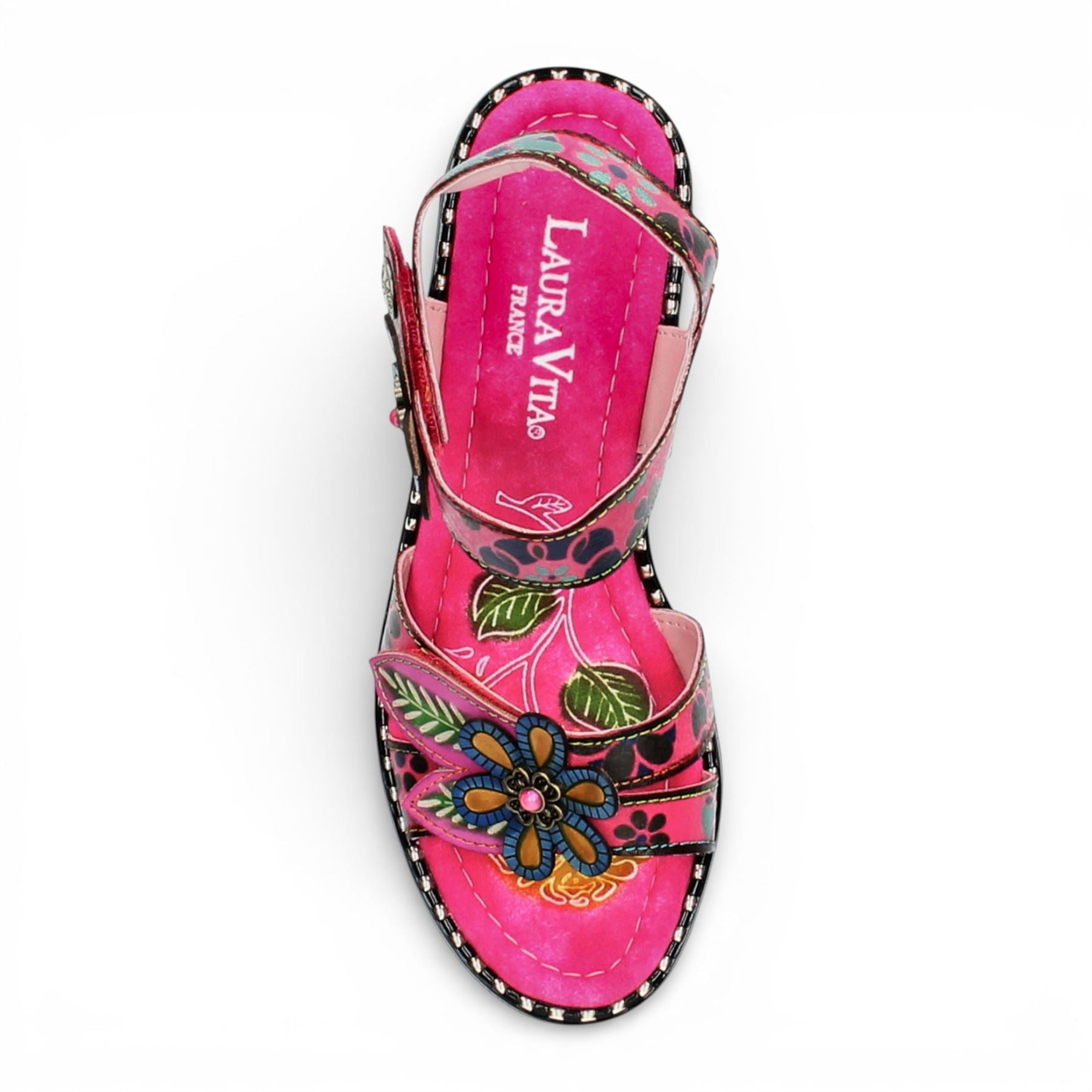 Ballon 08 - Women's Pink Floral Leather Wedge Sandals