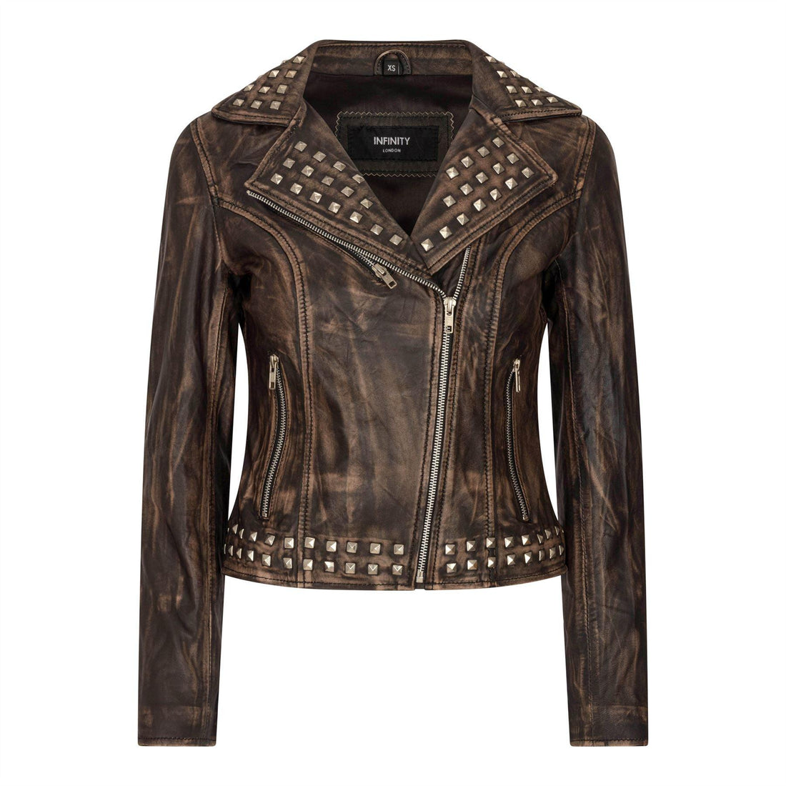 Women's Leather Jacket Cross Zip Studded Moto Brando Biker Coat - Knighthood Store