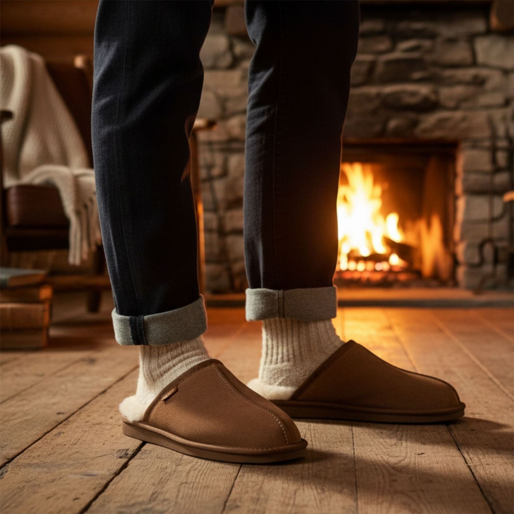 Highland - Men's Genuine Sheepskin Suede Mule Slippers