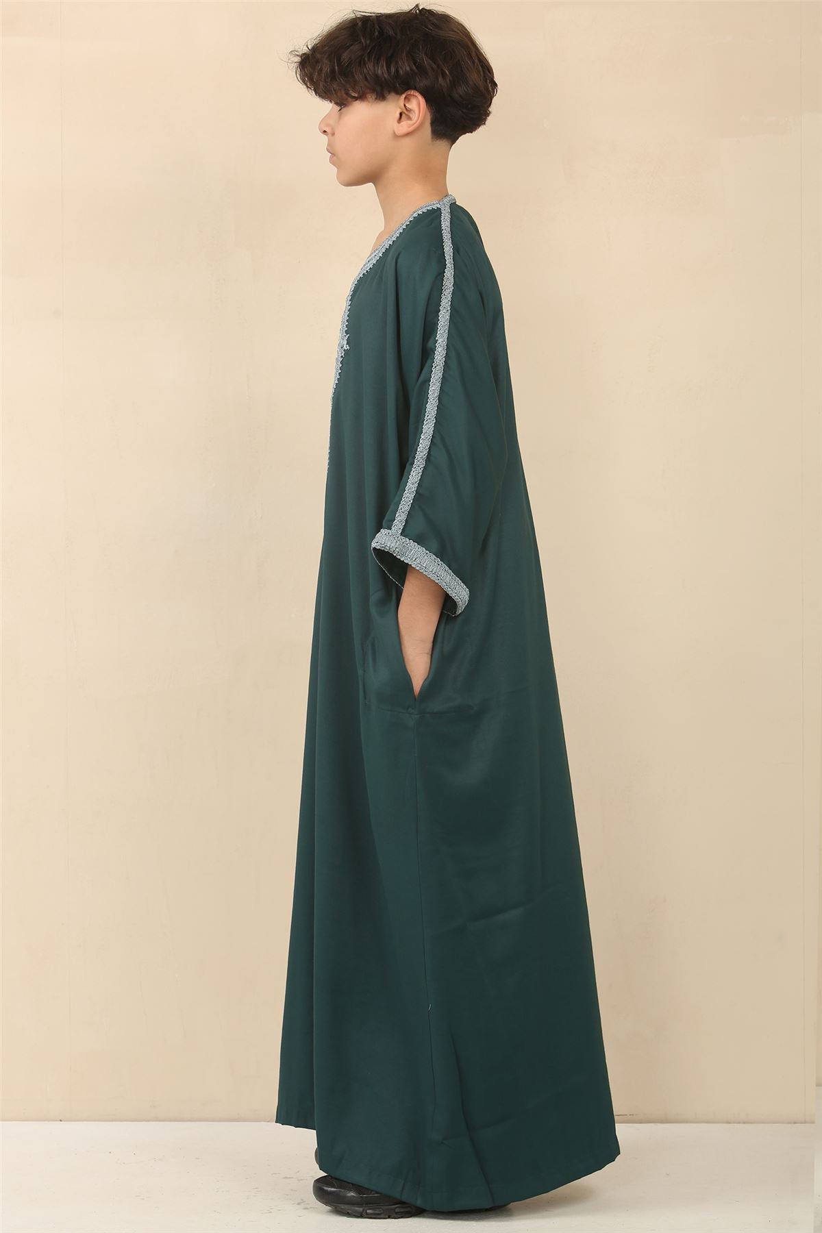 Boys Moroccan Thobe Short Sleeve Gandoura Embroidery Kaftan