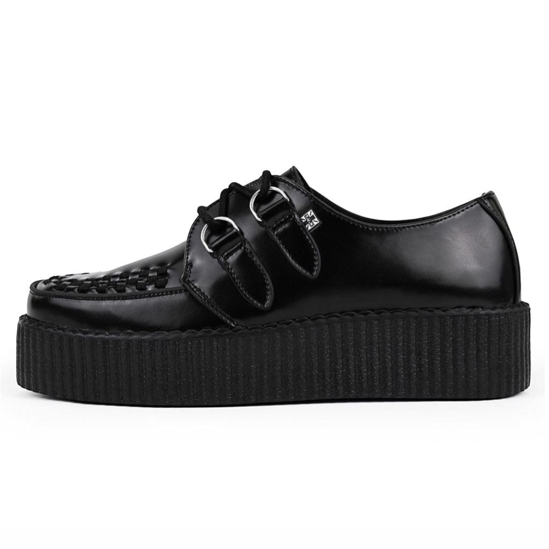Viva High Creeper Black Leather Platform Lace-Up Goth Shoes