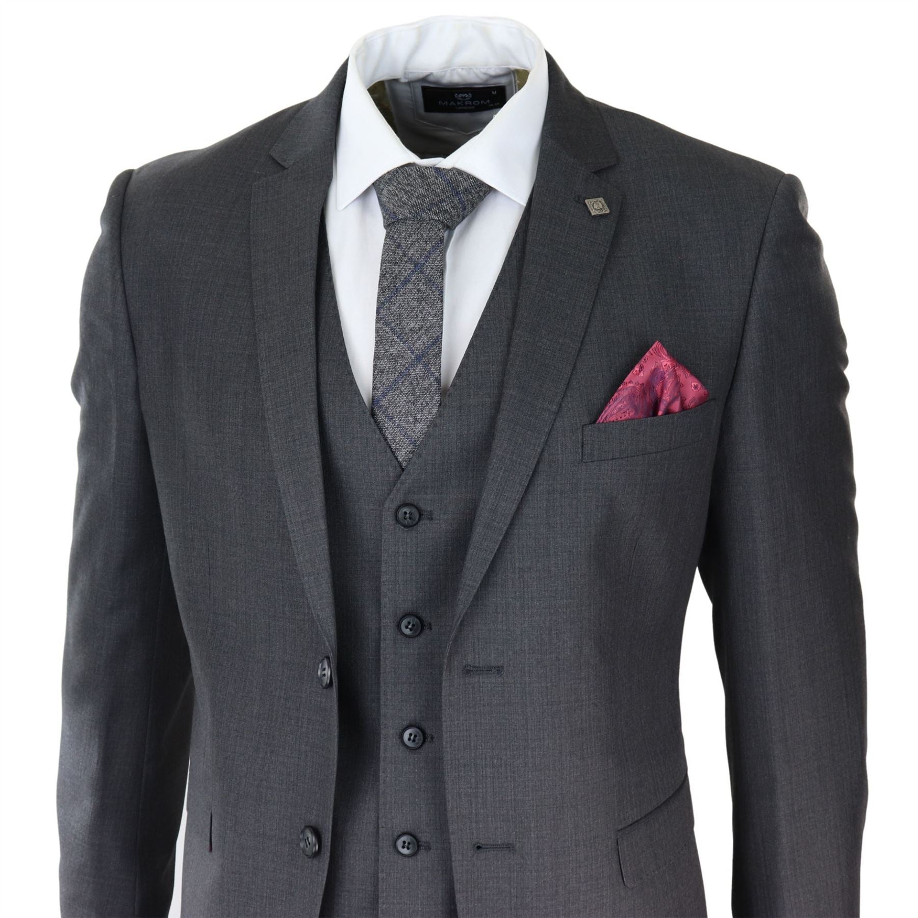 Mens Dark Grey Charcoal 3 Piece Suit Classic Stitch Wedding Summer Prom Classic