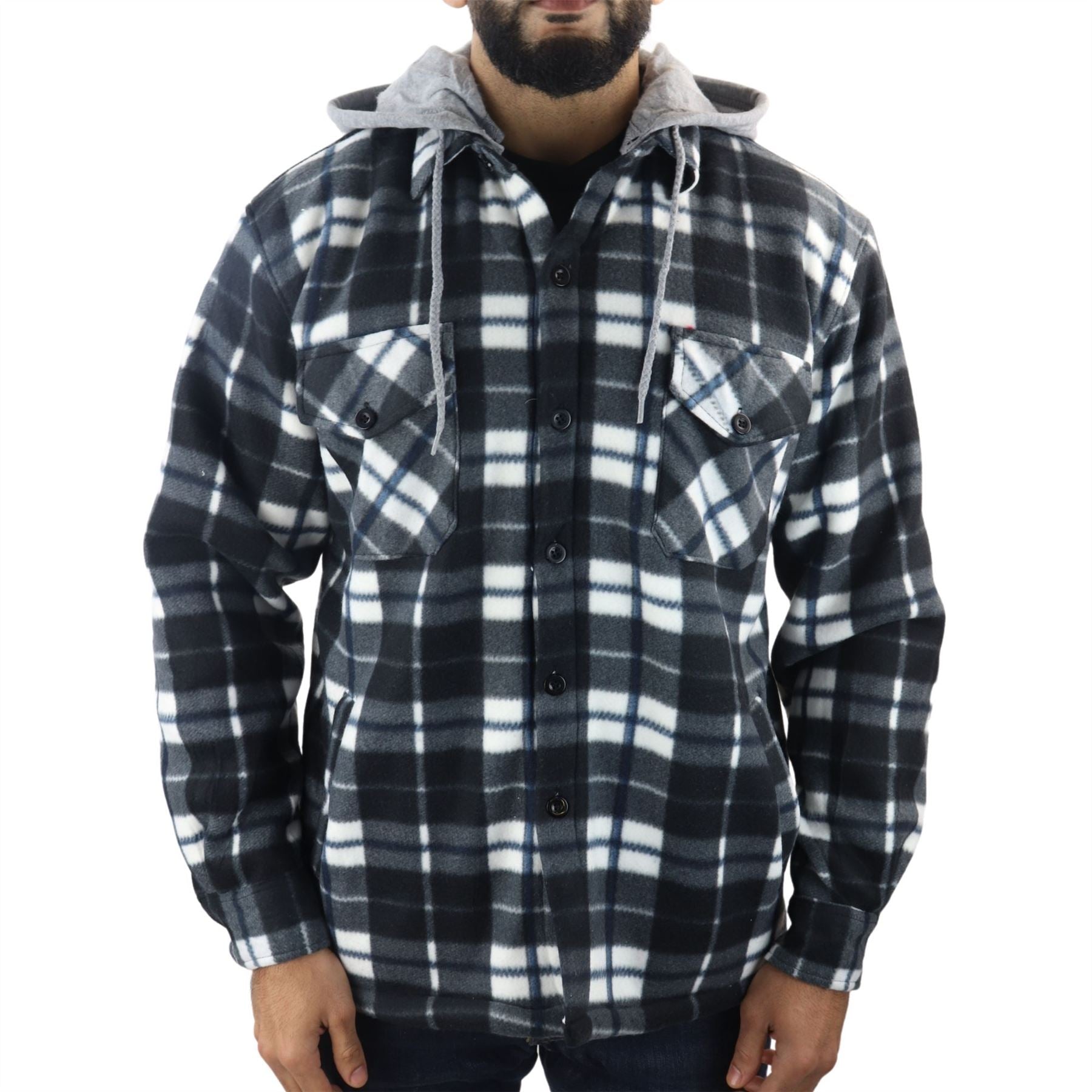 Men's Jumper Thermal Fleece Fur Lined Lumberjack Removable Hooded Buttoned Check Winter Shirt - Knighthood Store