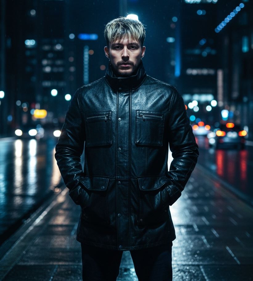 Men's Lambskin Leather Stand Collar Field Jacket