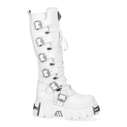 New Rock M-272-C69 Knee High White Leather Gothic Boots