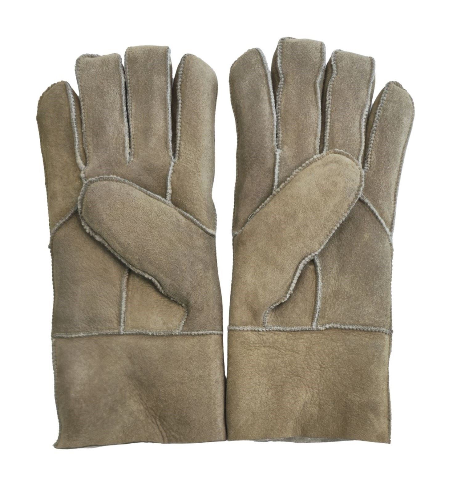Unisex Suede Leather Shearling Wool Lined Thermal Gloves