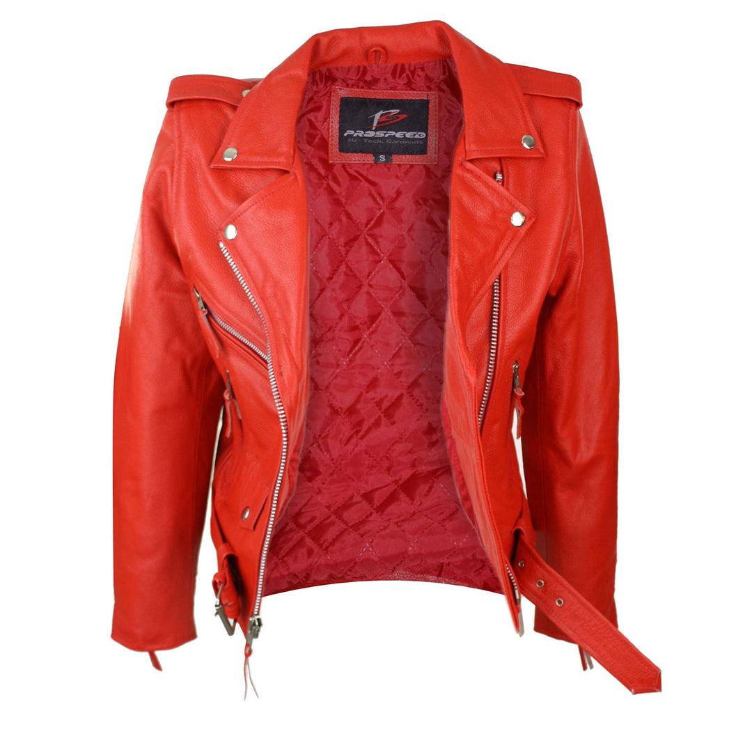 Ladies Women Classic Brando Biker Motorcycle Motorbike Hide Leather Jacket - Knighthood Store