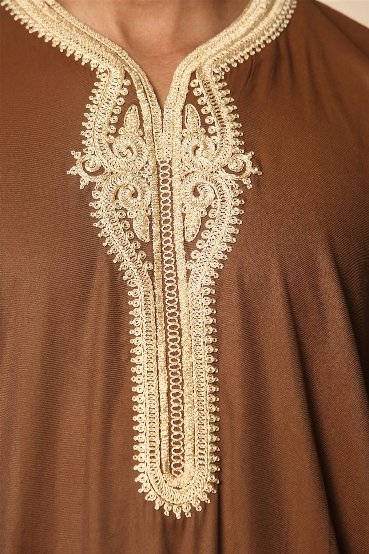 Men's Moroccan Thobe Short Sleeve Gandoura Embroidery Kaftan