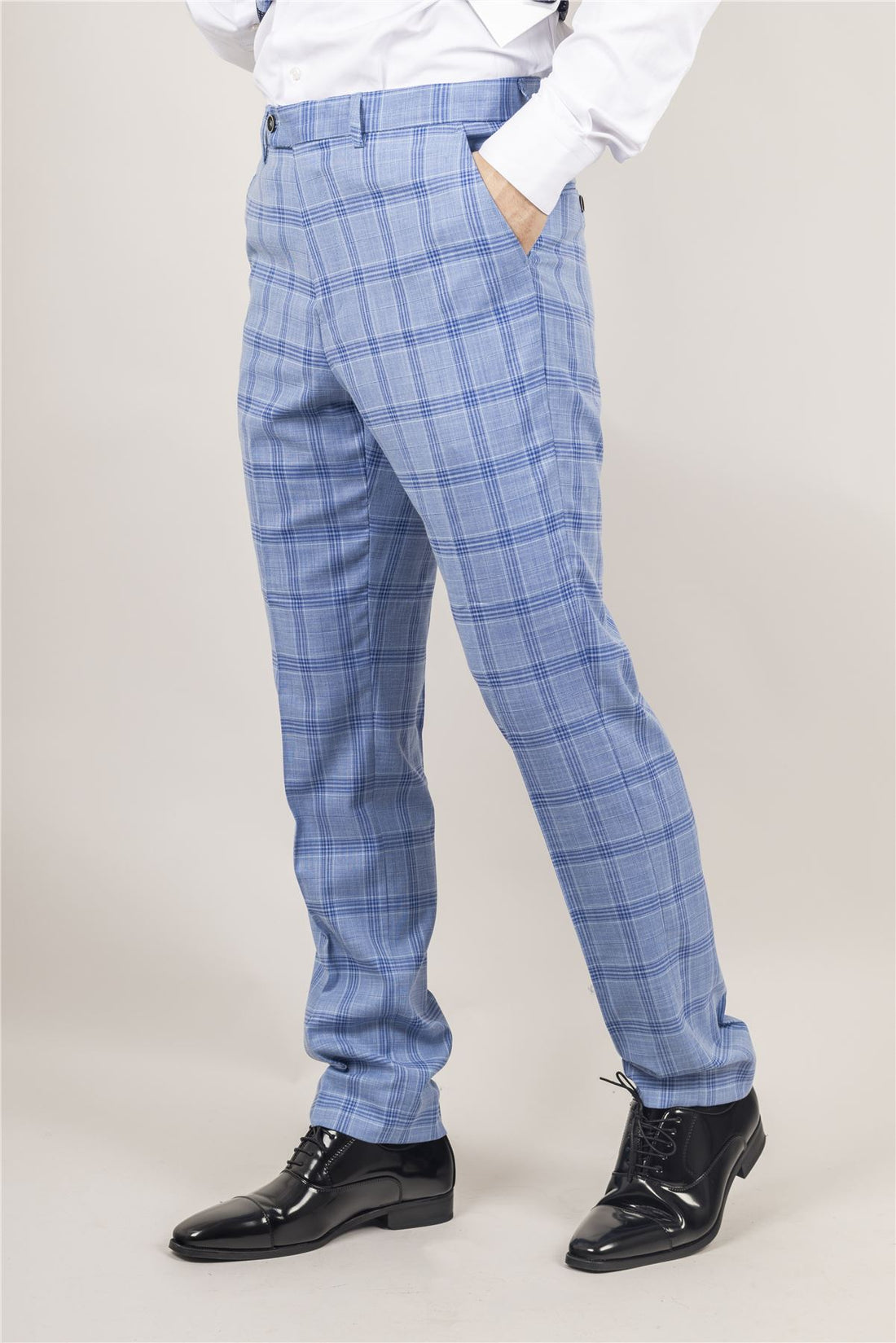 Men's Trousers Light Blue Checked Casual Formal Pants