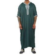 Men's Moroccan Thobe Short Sleeve Gandoura Embroidery Kaftan