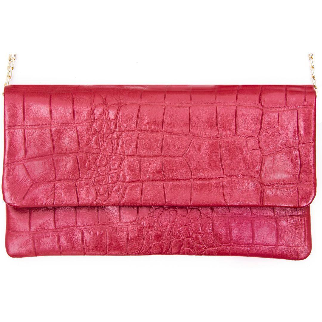 Womens Real Leather Patent Clutch Shoulder Bag Metal Chain Cross Body Textured - Knighthood Store