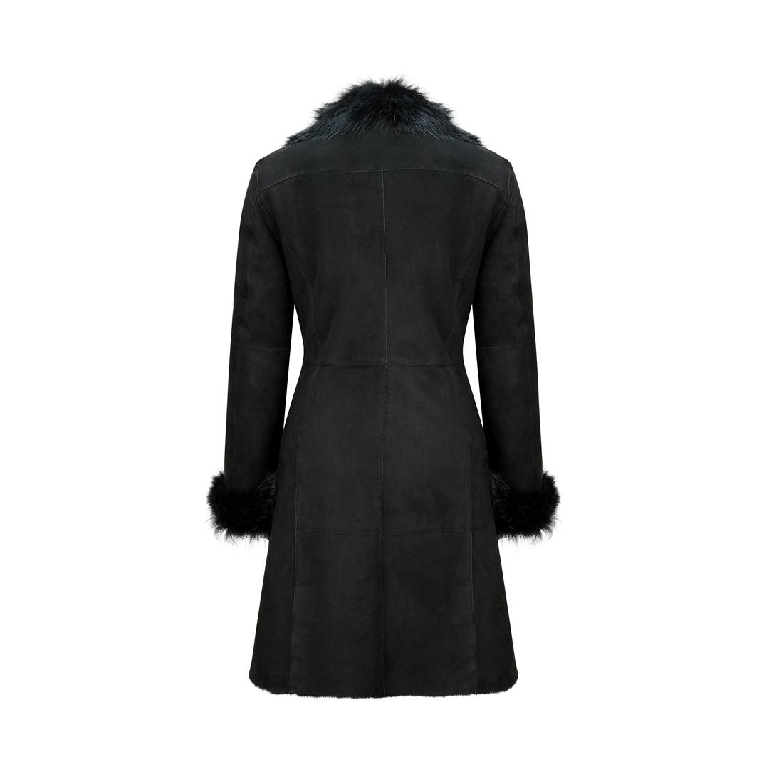 Ladies Real Sheepskin Jacket Suede Button Slim Fit 3/4 Long Trench Coat Designer - Knighthood Store