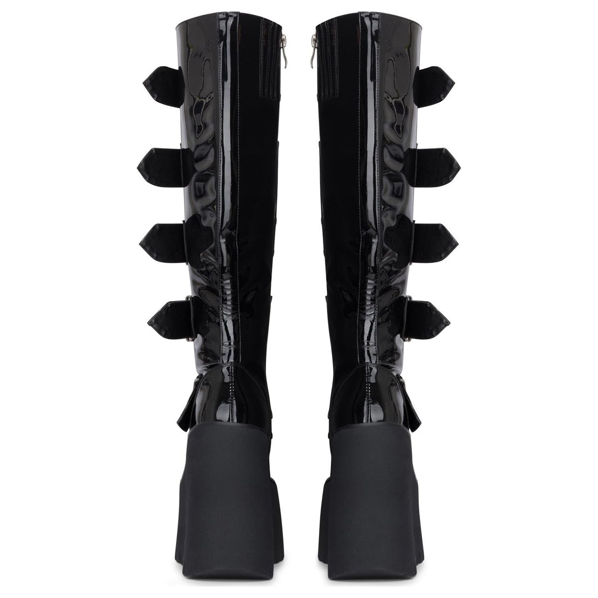 Women's Knee-High Platform Black Patent Vegan Leather Goth Wedge Boots