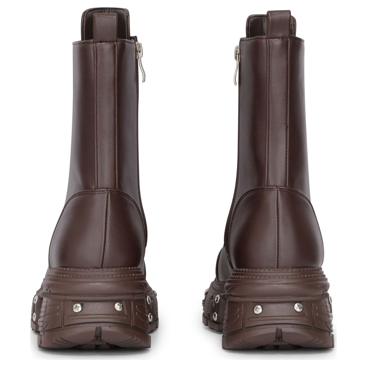 Women's Brown Vegan Leather Platform Mid-Calf Combat Boots