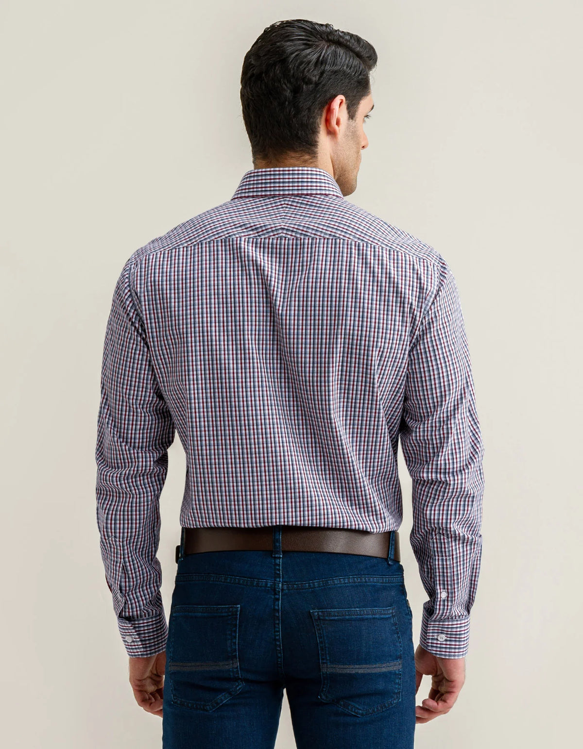 Brian Oak Men's Casual Checkered Shirt - Dark Maroon Cotton
