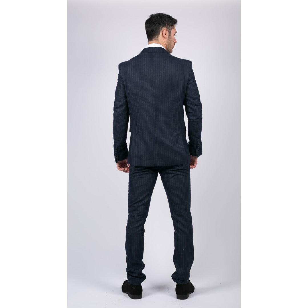 Mens Double Breasted Suit Navy Pinstripe 1920s Mafia Gangster Blinders Wedding - Knighthood Store