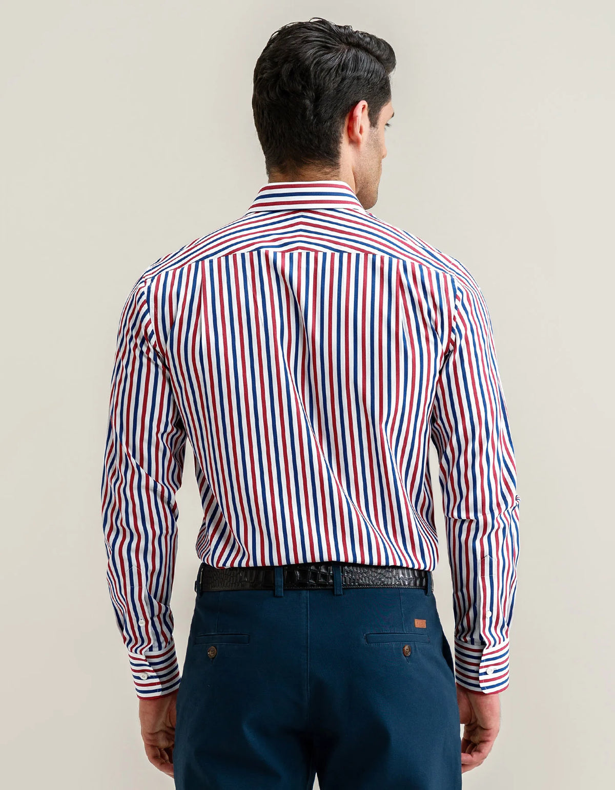 Men's Royal Blue and Red Striped Formal Shirt
