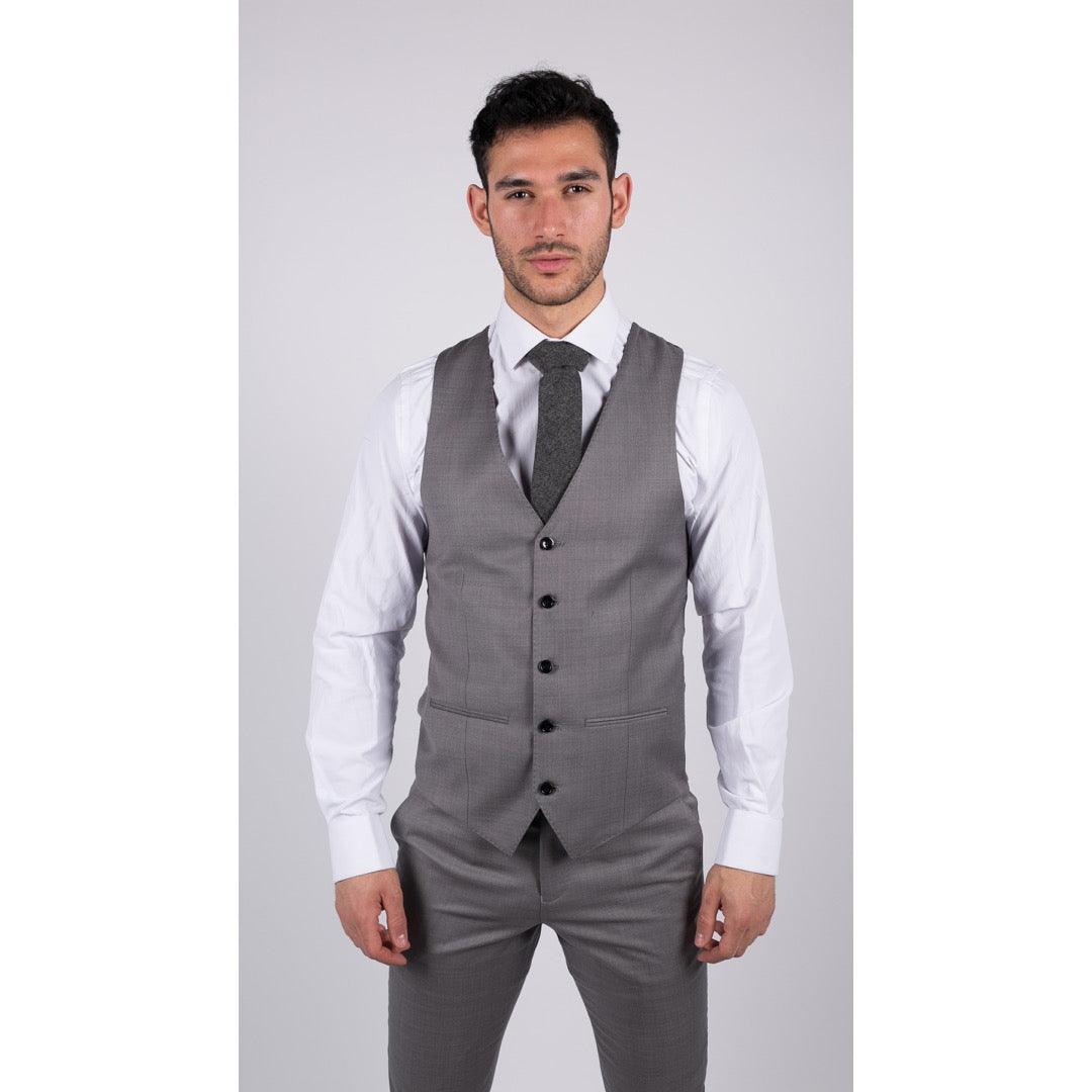 Mens Light Grey 3 Piece Suit Classic Stitch Wedding Summer Prom Classic Grooms - Knighthood Store