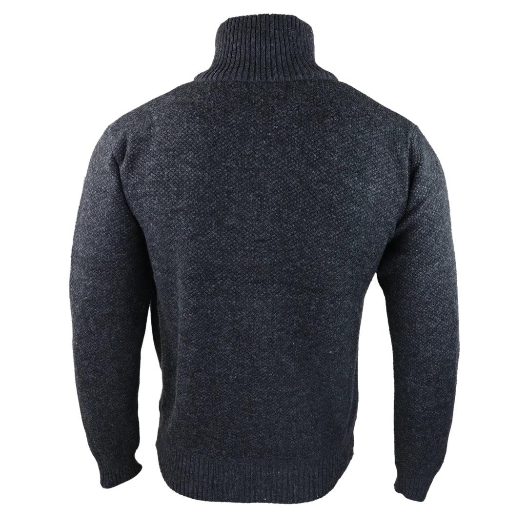 Mens Jumper Fleece Fur Lined Pullover Knitted Warm Winter Casual Half Zip - Knighthood Store
