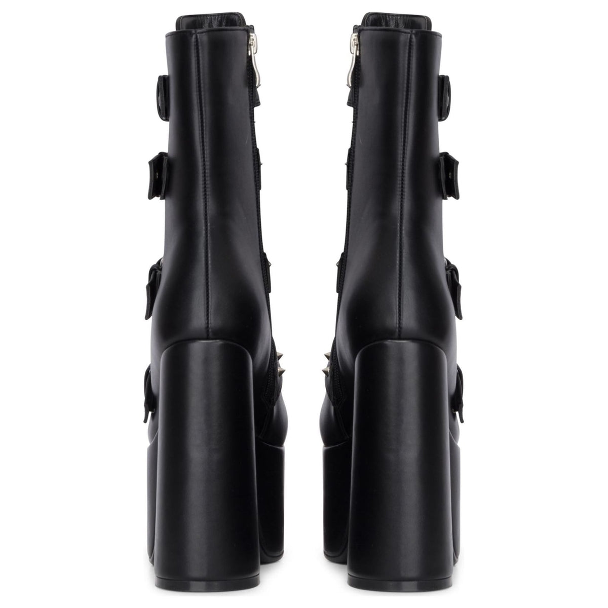 Women's Black Platform Mid-Calf Boots Vegan Leather Block Heel Booties