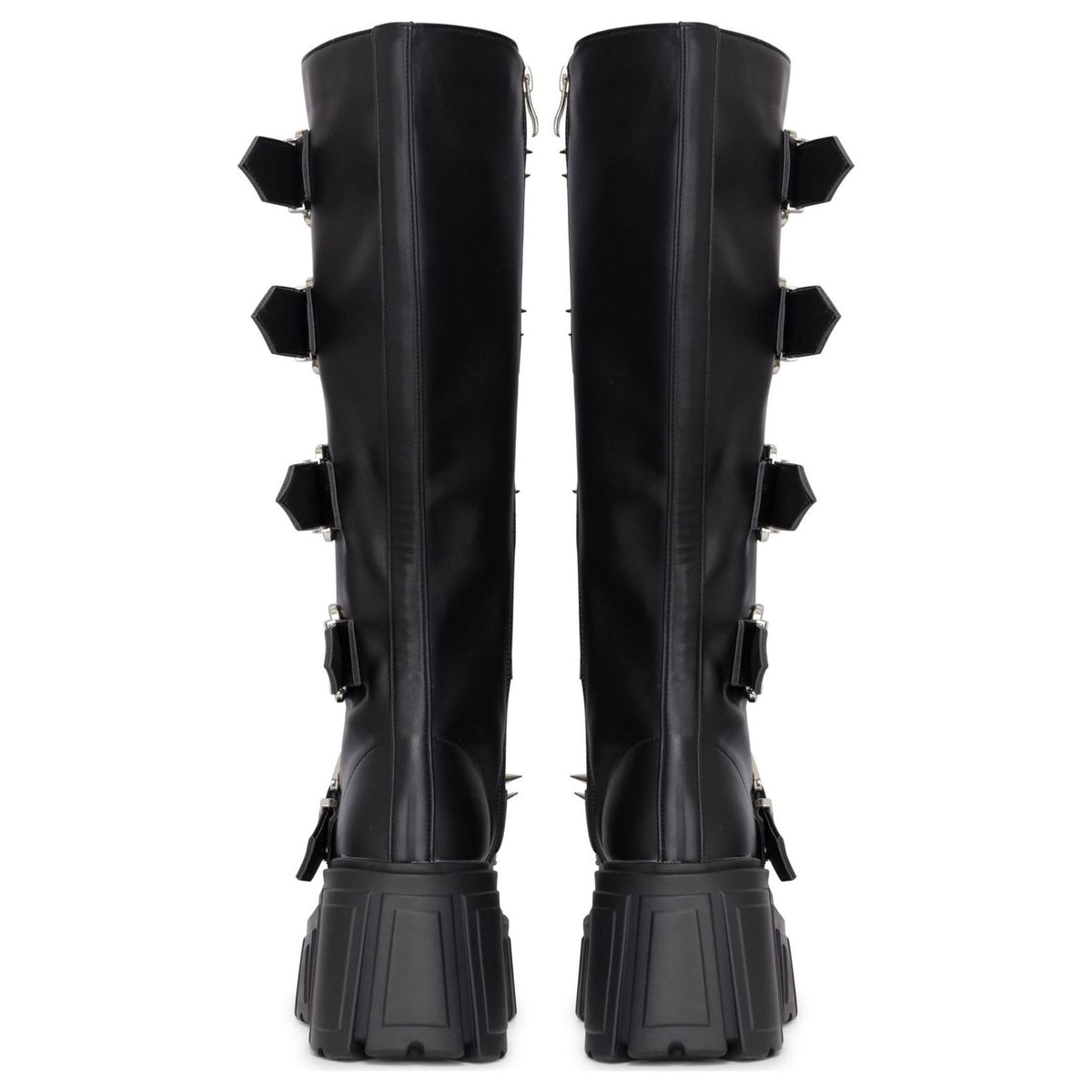 Women's Black Vegan Leather Knee-High Platform Combat Goth Punk Boots