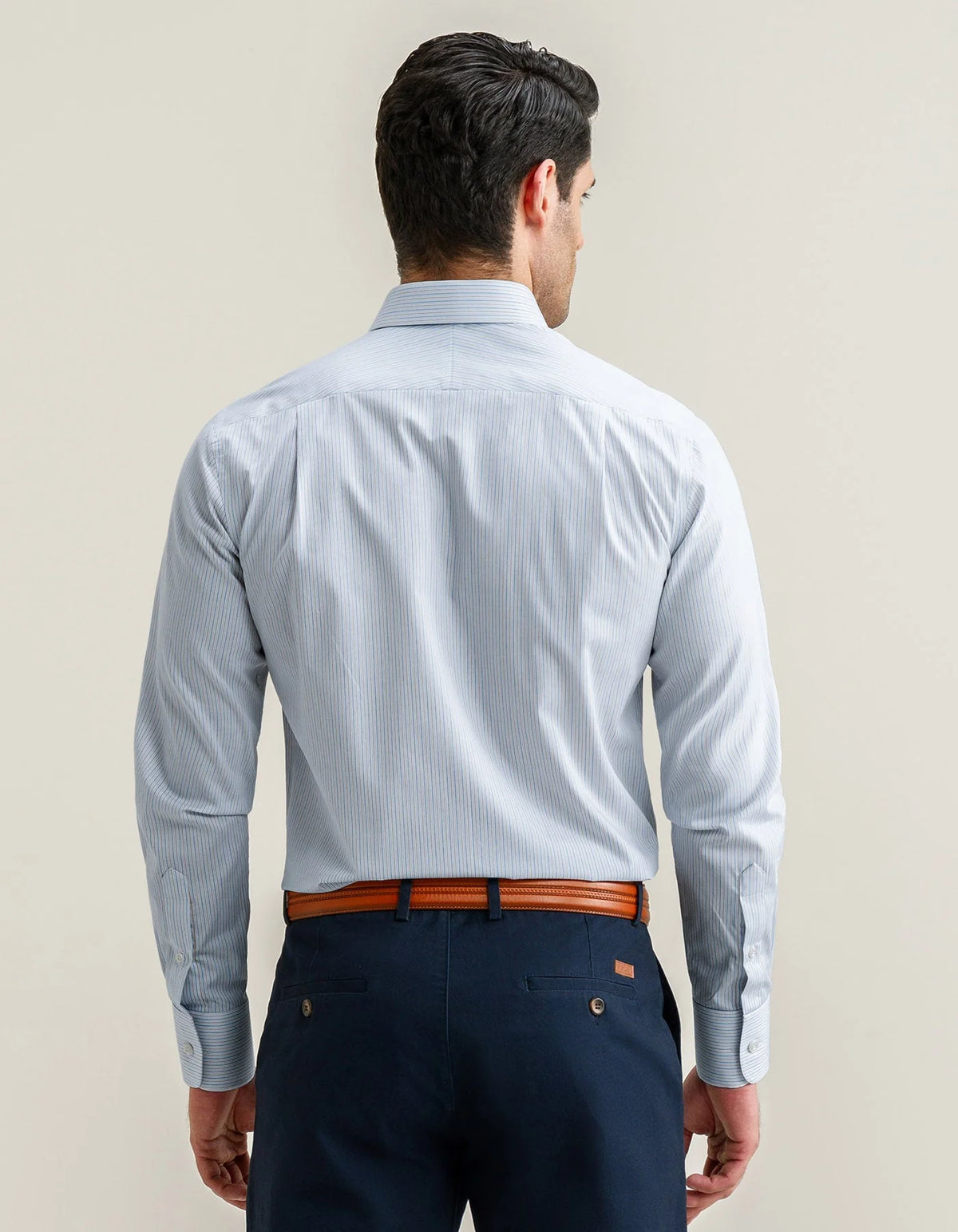 Men's Striped Cotton Dress Shirt – Blue and Mustard